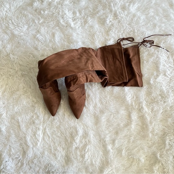 NWT LULUS Natiee Taupe Suede Pointed-Toe Over-the-Knee Boots - Picture 4 of 10
